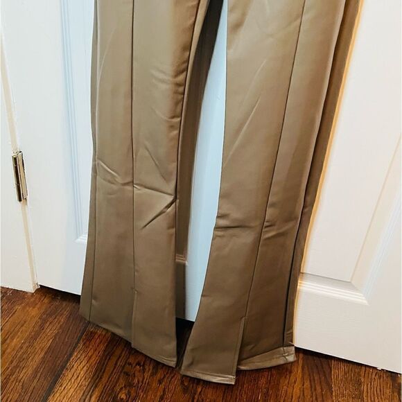 RDI Faux Leather Slit Front Flare Pants Taupe Gray Brown L - Picture 5 of 10